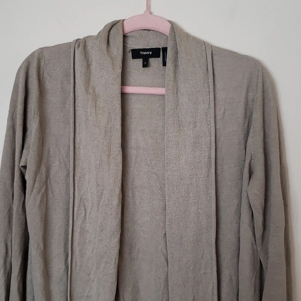 Theory linen blend long sleeve cardigan, neutral, women's size small.